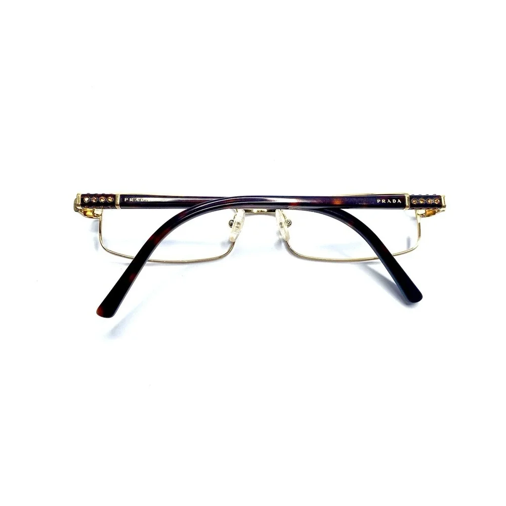 New Prada Gold Brown Rectangular Eyeglasses Italy VPR64G 5AK-1O1 51 17 135